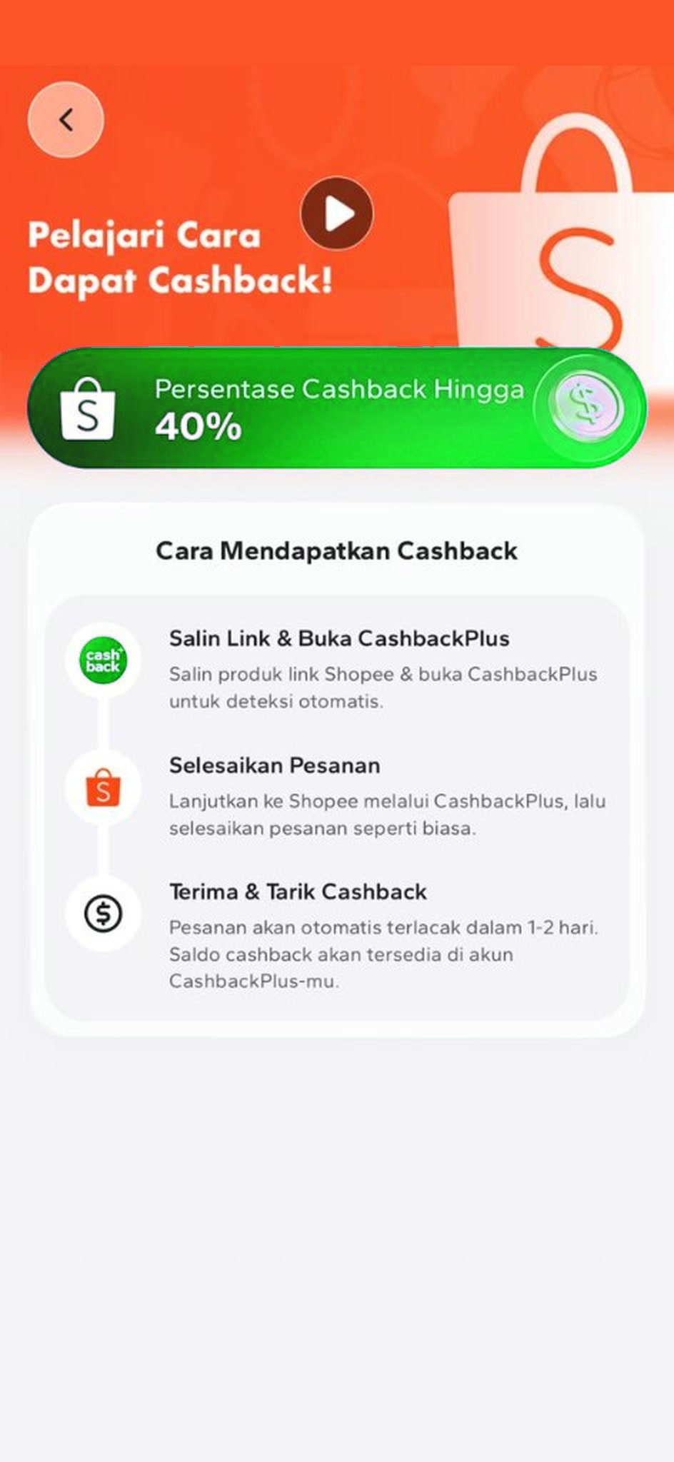 Pelajari Cara Dapat Cashback — Shopee